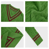 Wiaofellas Mens Fashion Striped Colorblock V-Neck Sweater Spring and Autumn Versatile Harajuku Knit Sweater Comfortable Pullover Men
