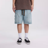 Wiaofellas Men Streetwear Hip Hop Fashion Loose Casual Drawstring Vintage Denim Jeans Shorts Male Japan Korean Trend Cargo Shorts Pants
