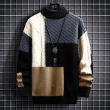 Wiaofellas Autumn and Winter New Sweater Warm Fashion Stitching Color Matching Pullover Round Neck Sweater Thickened Knitted Sweater