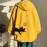 Wiaofellas Cool Zip Up Cat Print Jacket Boy Autumn Hoodie Casual Long Sleeve Loose Harajuku High Street Tops Streetwear Men Punk Clothes