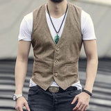 Wiaofellas Men's Business British Style Retro Linen Vest Summer Thin Section Slim Three Button V-Neck Slim Gentleman Casual Formal Vest