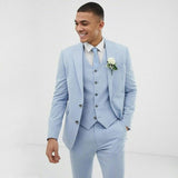 Wiaofellas Light Blue Wedding Men Suits Slim Fit Linen Tuxedos Groom Wear Terno 3 Pieces(Jacket+Pants+Vest) Bridegroom Blazer Costume Homme