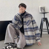 Wiaofellas Men's Fashion Woolen Plaid Shirt Jacket Autumn And Winter Ins Trend Loose Lapel Long-sleeved Button Shirt Vintage Shirt