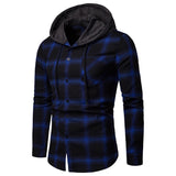 Wiaofellas Spring and Autumn Men's Fashion Plaid Hooded Shirt Spring and Autumn Jacket Shirt