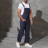 Wiaofellas Men Bib Pants Solid Color Casual Jumpsuits Streetwear Joggers Multi Pockets Fashion Suspenders Men Cargo Overalls