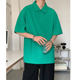 Wiaofellas Summer Short-sleeved T-shirt Men Fashion Casual Oversized T Shirt Men Streetwear Korean Loose Lapel Tshirt Mens Polo Shirt M-2XL