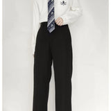 Wiaofellas Men's Korean Loose Casual Pants College Style Handsome Uniform Suit Pants Black Color Baggy Homme Trousers Plus Size S-5XL