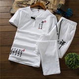 Wiaofellas Retro Chinese Style Zen Tea Shirts Pants Kung Fu Uniform  Medieval Viking Fashion Casual T-shirt Trousers Tang Suit Men Sets
