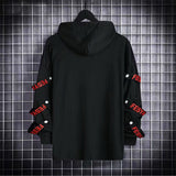 Wiaofellas Men's Hoodies Sweatshirt Autumn Casual Black Techwear Hip Hop Harajuku Hoodie Men Ribbons Patchwork Japanese Streetwear Darkwear