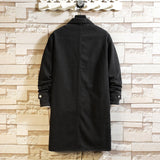 Wiaofellas Men Long Jean Jacket Winter Men Women Trend Big Pockets Turn-down Collar Trenchcoat Outerwear Fashion Black Loose Denim Coats