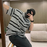 Wiaofellas Summer  Men's Korean Edition Polo Collar Stripe Print POLO Shirt Temperament Commuter Fashion Versatile Casual Short Sleeve Top