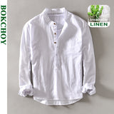 Wiaofellas Spring Summer New Cotton Linen Casual Shirt for Men Clothing Solid Color Breathable Slim Streetwear  BL959