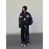 Wiaofellas American Street Embroidery Black Jeans Men's Fashion Trend Hip Hop Wide Leg Pants Loose Popular Casual Straight Pants S-4XL