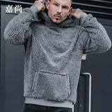 Wiaofellas European and American Men's Plush Fashion Hoodie Autumn and Winter Leisure Sports Hooded Top Men Clothing  Harajuku