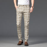 Wiaofellas Brand Men's Stripe Plaid Casual Pants Male Plaid Stretch Slim Business Straight Pants Fashion Trend Men's Pants Cotton Trousers