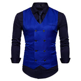 Wiaofellas Fashion Mens Double Breasted Blazer Casual Vest Sleeveless Suit Vest Male Plus Size Waistcoat Men Navy Blue Top for Men Slim Fit