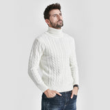 Wiaofellas High Neck Sweater Men Turtleneck Pullover Sweater Knitted Men Fashion Clothing Solid Color Warm Jumpers Pure Color White