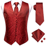 Wiaofellas 20 Color Silk Men's Vests and Tie Business Formal Dresses Slim Vest 4PC Hanky Cufflinks for Suit Blue Paisley Waistcoat