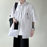 Wiaofellas Summer Short Sleeve Shirt Men Fashion Retro Pocket Shirts Mens Japanese Streetwear Loose Casual Solid Color Tooling Shirt Men