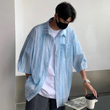 Wiaofellas Summer Short Sleeve Shirt Men Fashion Oversized Tie Dyed Shirt Men Streetwear Korean Loose Ice Silk Shirts Mens Hawaiian Shirt