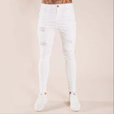 Wiaofellas Jeans Men's Distressed Stretch Ripped Biker Jeans Men Hip Hop Slim Fit Holes Punk Jeans Zipper Pure Color Denim Pants