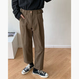 Wiaofellas Men's Loose Solid Color Simple Straight Casual Pants High-quality Black/brown Color Fashion Trend Trousers Plus Size M-2XL