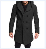 Wiaofellas Mens Fashion Hooded Woolen Coat Autumn Double Breasted Solid Color Male Winter Jacket Fashion Ropa De Hombre