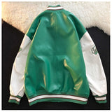Wiaofellas American retro letter embroidery leather jackets coats women's new street trend all-match baseball uniform couple loose top