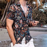 Wiaofellas Social Shirt Luxury Men's Shirt Casual Fashion Print Short Sleeve T-shirt Summer Loose Tops Tees Lapel Shirts For Men Clothing