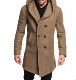 Wiaofellas Mens Fashion Hooded Woolen Coat Autumn Double Breasted Solid Color Male Winter Jacket Fashion Ropa De Hombre