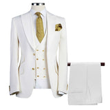 Wiaofellas Men Suit Blazer White Black Royal Blue Wedding Outfits Double Breasted Peaked Lapel Jacket Pants Vest Three Piece Slim Fit