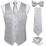 Wiaofellas Men Black Paisley Vest Necktie Bowtie Pocket Square Cufflinks Dress Set жилетка мужская Classic 5 PCS Business Waistcoat for Man