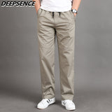 Wiaofellas Men Casual Cargo Pants Four Seasons 95% Cotton Men Trousers Multi Pockets Loose Straight Jogging Pants Middle Aged Men M-6XL