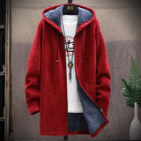 Wiaofellas Men's Winter Thicken Sweatercoat Fleece Cardigan Jacket Male Slim Sweaters Long Hooded Sweater Warm Outwear Coats Plus Size 4XL