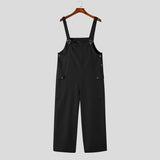 Wiaofellas Men Jumpsuits Solid Color Sleeveless Streetwear Suspender Rompers Loose Multi Pockets Casual Strap Overalls S-5XL