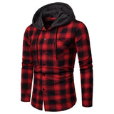 Wiaofellas Spring and Autumn Men's Fashion Plaid Hooded Shirt Spring and Autumn Jacket Shirt