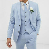 Wiaofellas Light Blue Wedding Men Suits Slim Fit Linen Tuxedos Groom Wear Terno 3 Pieces(Jacket+Pants+Vest) Bridegroom Blazer Costume Homme