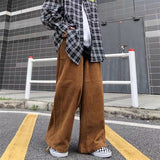 Wiaofellas Khaki Black Corduroy Pants Men Fashion Retro Oversized Casual Pants Men Streetwear Loose Hip-hop Wide-leg Pants Mens Trouser