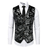 Wiaofellas Flower Steampunk Suit Vest Men Classic V Neck Slim Fit Single Breasted Flannel Waistcoat Mens Marriage Gilet Homme