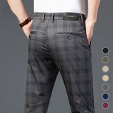 Wiaofellas Brand Men's Stripe Plaid Casual Pants Male Plaid Stretch Slim Business Straight Pants Fashion Trend Men's Pants Cotton Trousers