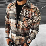 Wiaofellas Business Casual Plaid Print Wool Shirt Jacket Men 2023 Spring Single Breasted Lapel Top Autumn Pocket Patchwork T-shirt Cardigan