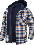 Wiaofellas Plaid Cotton Jacket with Hood, Men's Loose Fit Coat for Outdoor Activities