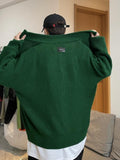 Wiaofellas Zipper Knitted Sweater Men's Autumn Winter High Street Streetwear Oversize Green Fashionable Zipper Stand Collar Jacket
