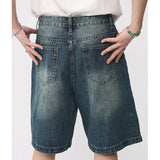 Wiaofellas Summer Men's Denim Shorts Hip Hop Loose Straight Short Jeans Vintage y2k Korean Style Five Quarter Pants Fashion Brand Clothes