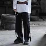 Wiaofellas Harajuku Vintage Jeans Loose Pockets Wide Leg Pants Fashion Oversized Trousers Ribbon Hole Cargo Korean Staight Casual