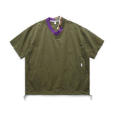 Wiaofellas Summer Men Spliced V-Neck Pullover Short Sleeve Japanese Vintage Loose Outdoor Fashion T Shirts Cityboy Streetwear T-shirt
