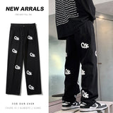 Wiaofellas Men's Street Hip Hop Jeans Loose Casual Wide Leg Pants Fashion English Elements Men's Brand Pants