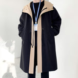 Wiaofellas Trench Coat Mens New Fashion Overcoat Men Casual Slim Fit Windbreaker Solid Long Coat Male Autumn Homme Black/Khaki