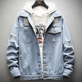 Wiaofellas Denim Jacket Mens Hooded Slim Fit Casual Streetwear Jean Jackets Long Sleeve Trendy Outerwear Autumn Winter Jacket Coat for Men