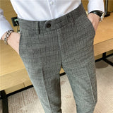 Wiaofellas Autumn Winter Plaid Business Dress Pants Men Formal Office Social Suit Pants British Style Casual Slim Fit Trousers Men Clothing